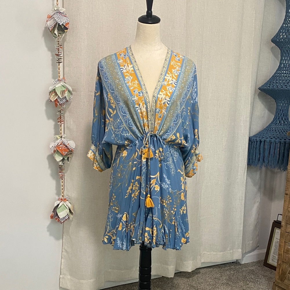 Floral Blue and Yellow Mini Dress